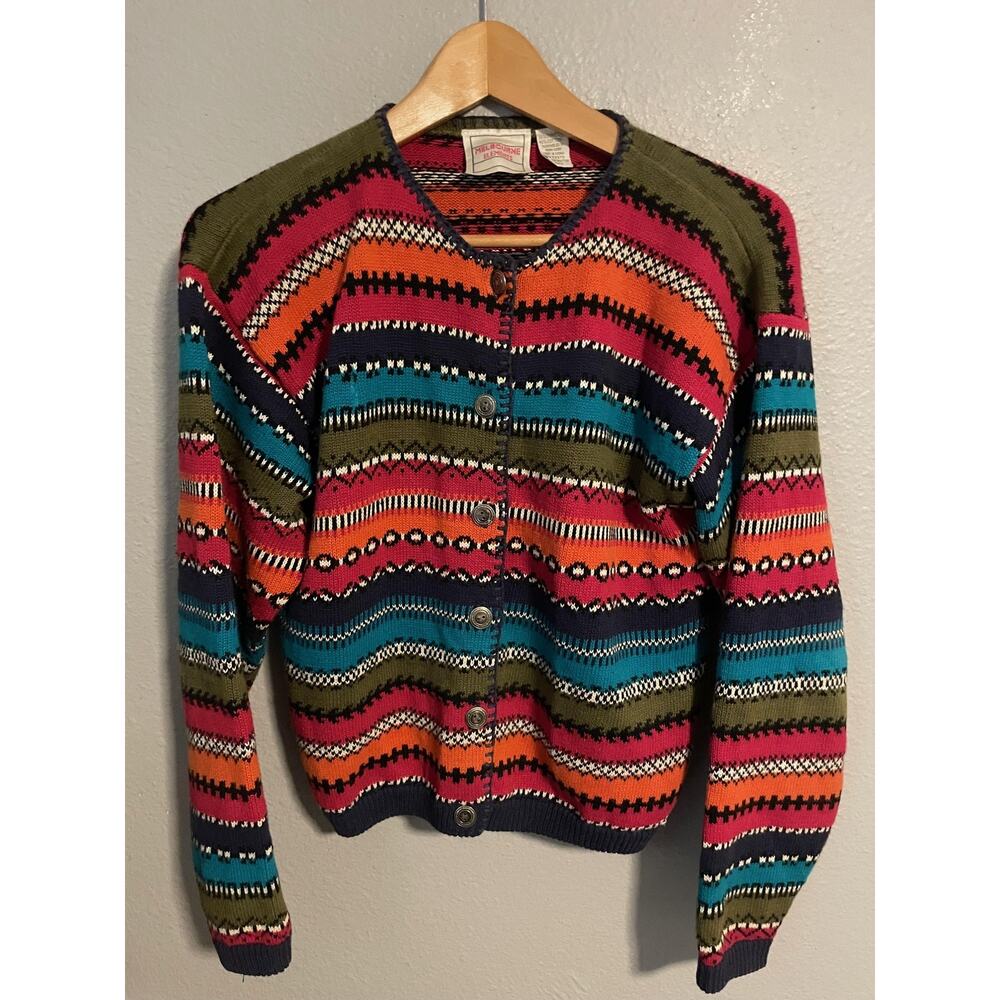 Vintage Melbourne Elements Cardigan Womens Small Multicolor Stripe Cropped 90s